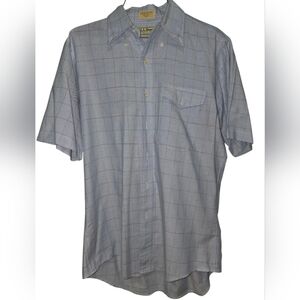 L. L. Bean Shirt Mens 15.5 Blue Plaid‎ Freeport Maine Single Needle Tailoring